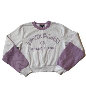 True Religion Sweater Womens Small White‎ Purple Cotton Blend Cozy Streetwear